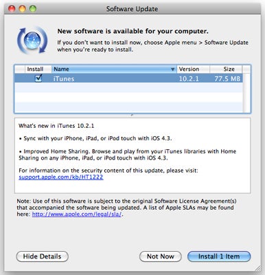 iTunes 10.2.1 is available on