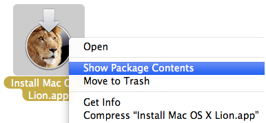 Right-click (or Control+click) on the Lion installer to view its contents.