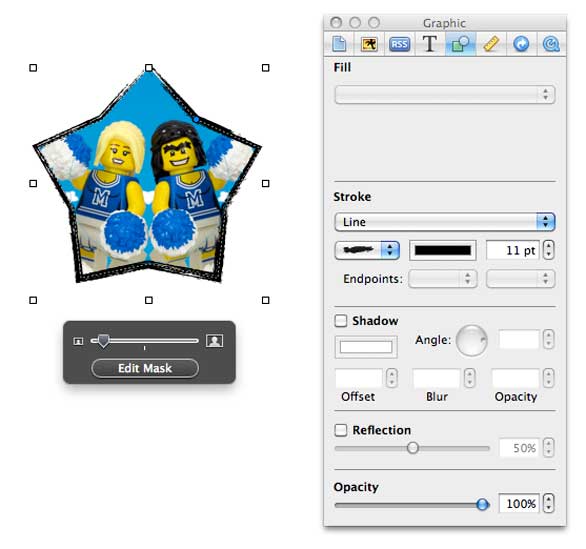 Use the inspector to add a decorative border to your shape.