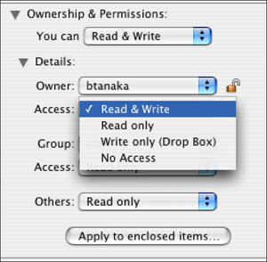 permissions in the Info window