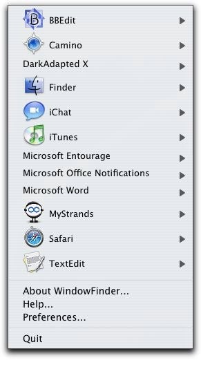 WindowFinder menu