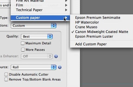 Custom papers added