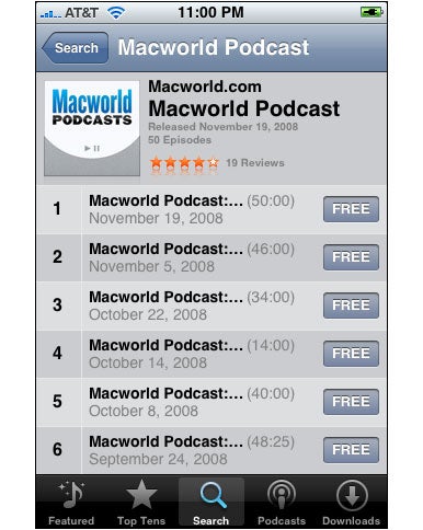 Podcast downloads in the iTunes app on the iPhone.