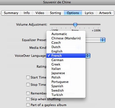 iTunes now lets you set a VoiceOver language.