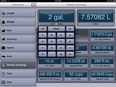 Numbers Game: Once you've dragged a unit into the proper tray in Converter, a tap summons a calculator for the number of units you want converted.