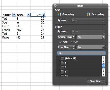 Improved filters: Excel 2011's filters are more in line with their Windows counterparts.