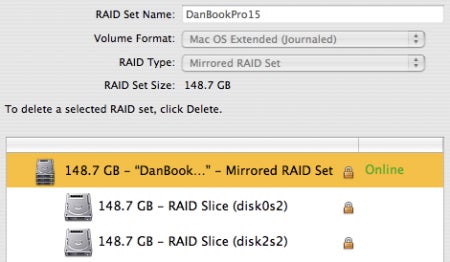 OptiBay drive RAID in Disk Utility