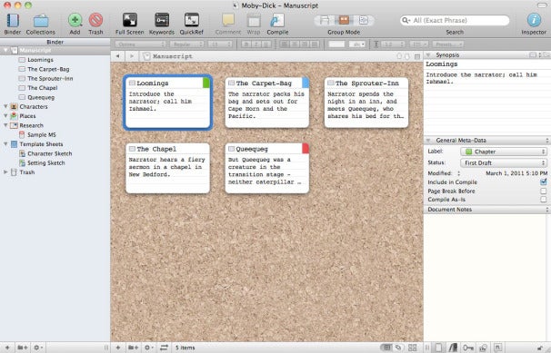 scrivener windows folder corkboard