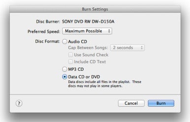 itunes says disc burner software not found machine