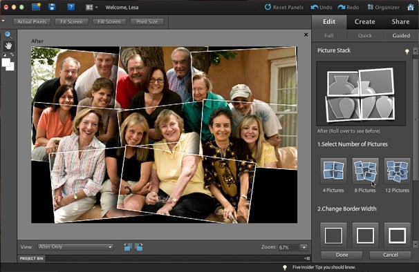 Another new and useful Guided Edit is Picture Stack, which splits a single photo into 4-12 snapshots. You can fine-tune border width and background, and if you enter Full Edit mode, you can alter frame size and positioning. 