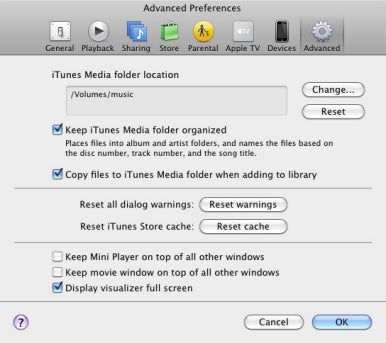 itunes music stored on external hard drive