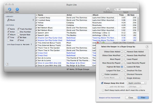 dupin lite delete duplicates keep playists