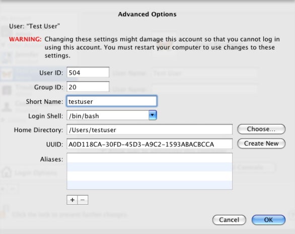 The Advanced Options screen of Accounts preferences