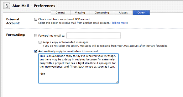 how to set auto reply in mail on mac