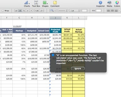 Excel function incompatibility in Numbers