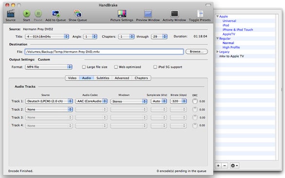 handbrake audio settings