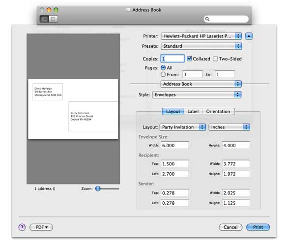 how to print an envelope on mac