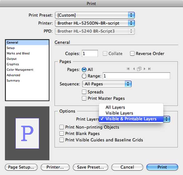 indesign print pdfwriter
