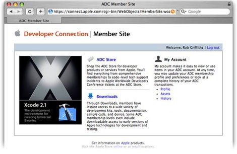 Apple Developer Connection main page