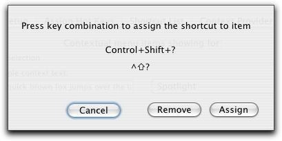 Shortcuts keyboard shortcut dialog