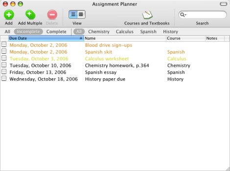 Assignment Planner list