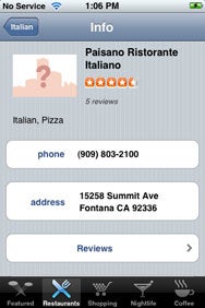 Star Gazing: Tap on a business, and you’ll get a phone number and address, as well as reviews from Yelp.com.